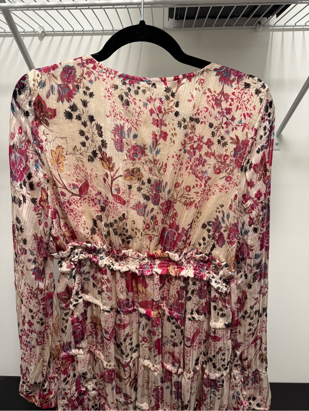 Free People Floral Print Smocked Waist Tiered Mini Dress, Size L - Picture 4 of 4